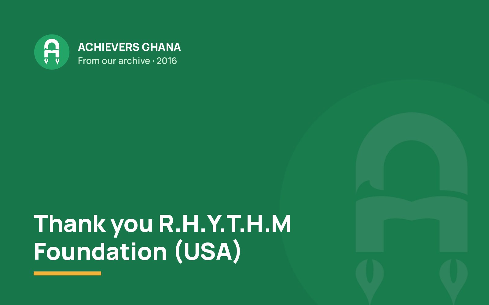 Thank you R.H.Y.T.H.M Foundation (USA)